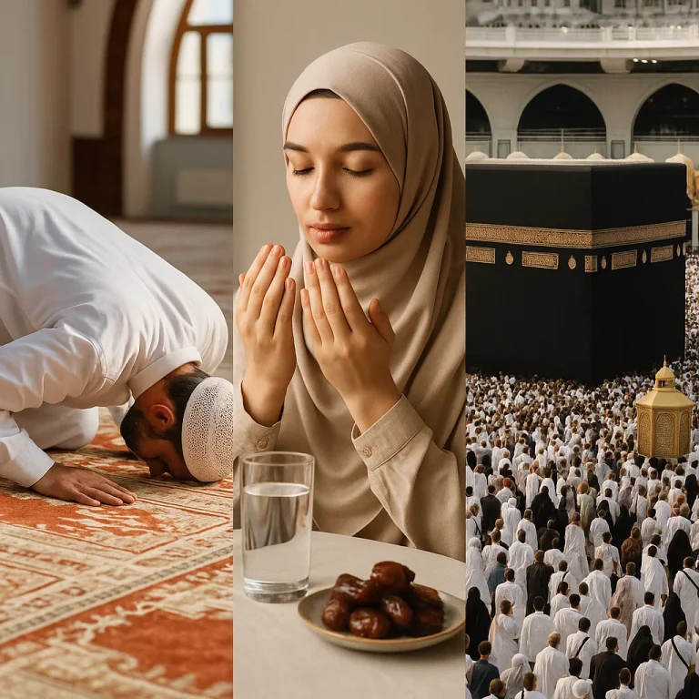 What is the meaning of Namaz, Roza, and Hajj?