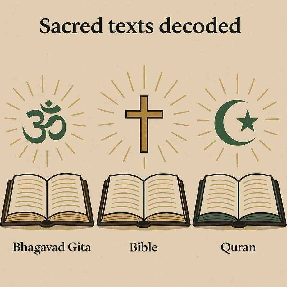 Sacred Texts Decoded: A Comparative Exploration of the Bhagavad Gita, the Bible, and the Quran